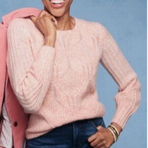 Talbots Diamond Stitch Sweater Crewneck Pastel Petal Pink Large Petite Preppy